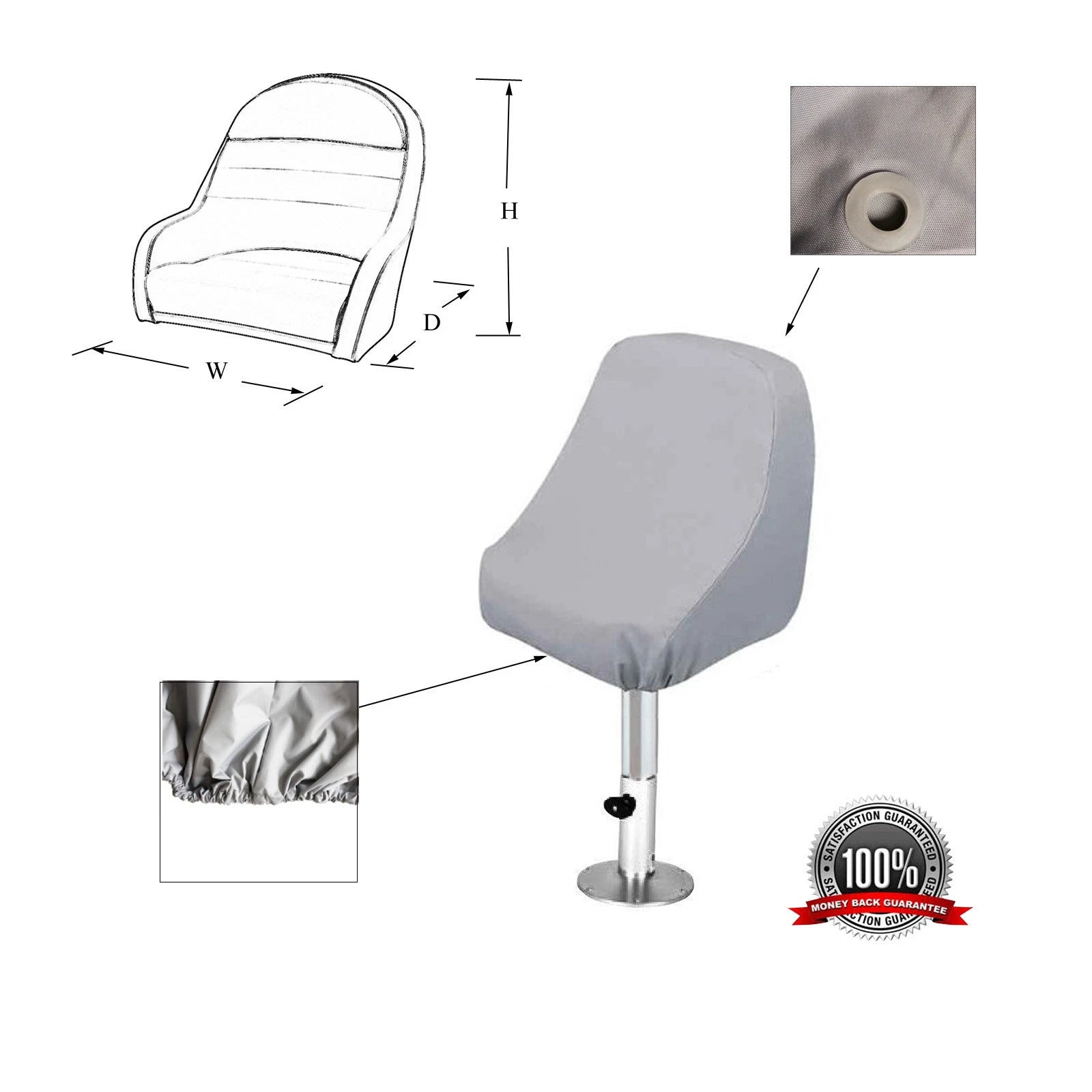 Waterproof Captain Seat Cover for Pontoon Boat (24"D x 22"W x 25"H)