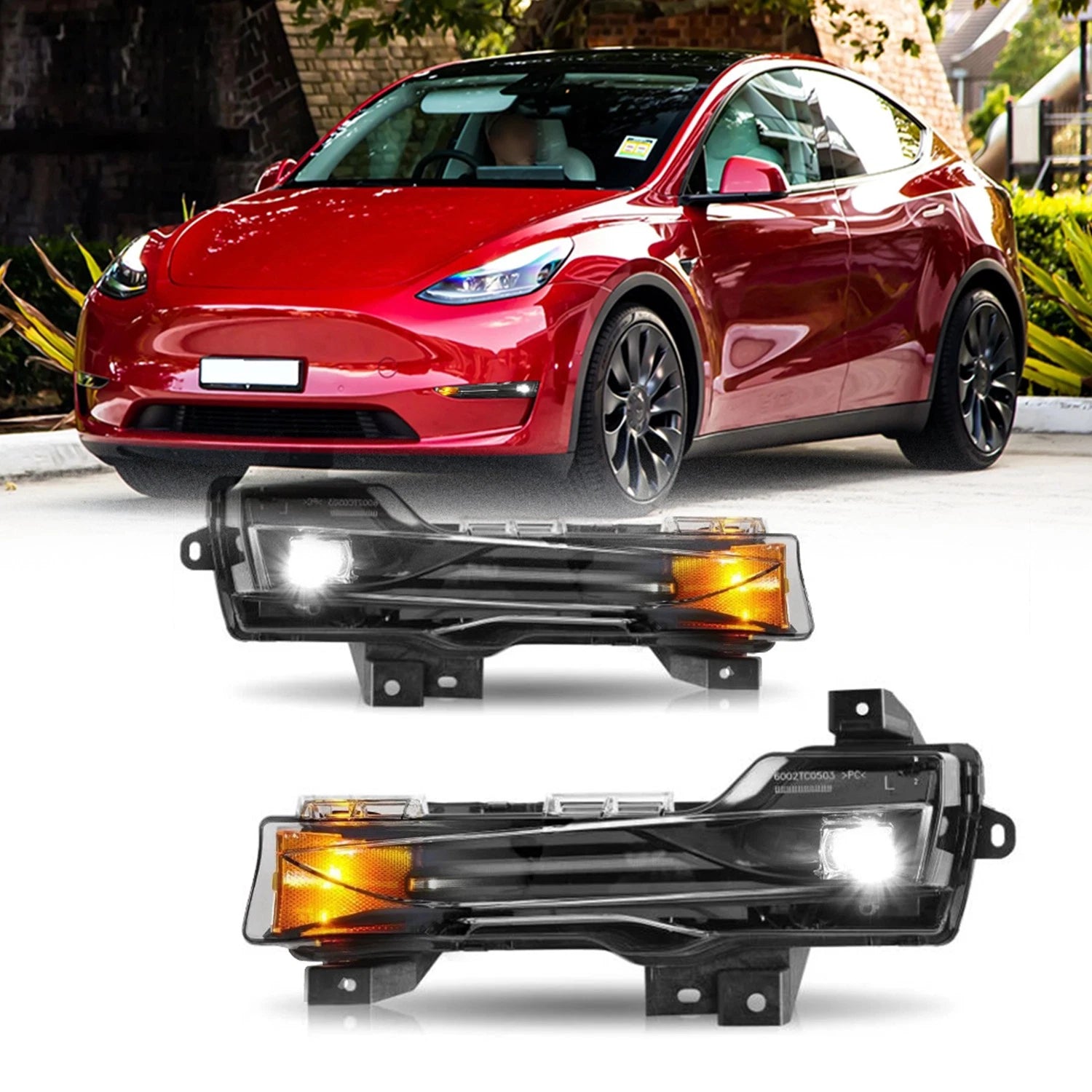 Pair LED DRL Daytime Running Lights Fog Lamp for Tesla Model 3 Model Y (2017–2023)