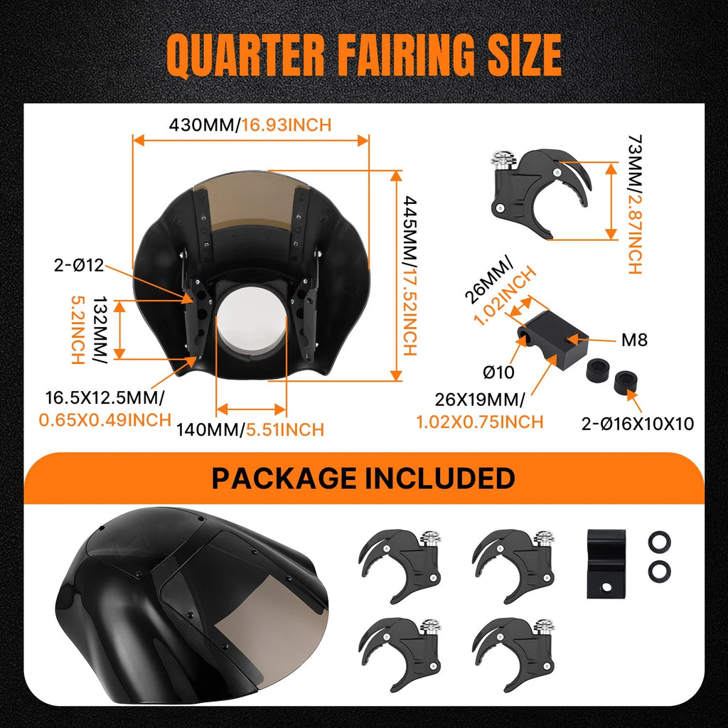 Quarter Fairing Windshield with 49mm Fork Clamps for Harley Street-Bob FXBB (2018–2025)