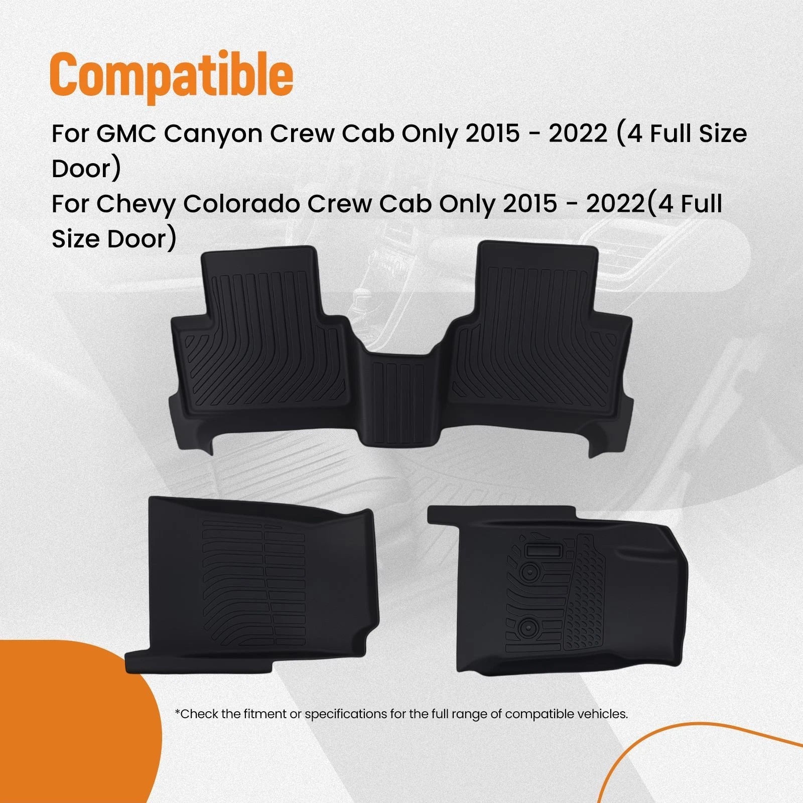Set of 4 All Weather Rubber Floor Mats for Chevy Colorado Crew Cab (2015–2022)