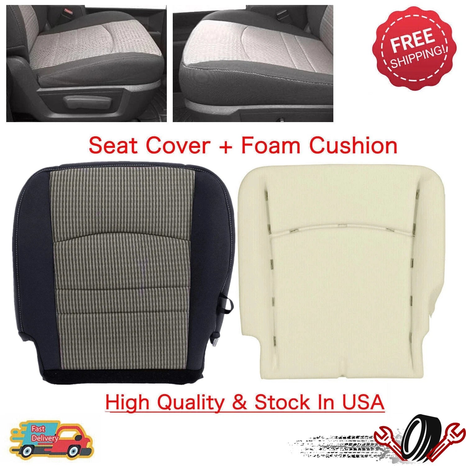 Driver Bottom Seat Cover & Foam Cushion for Dodge Ram 1500 2500 3500 (2009–2012)