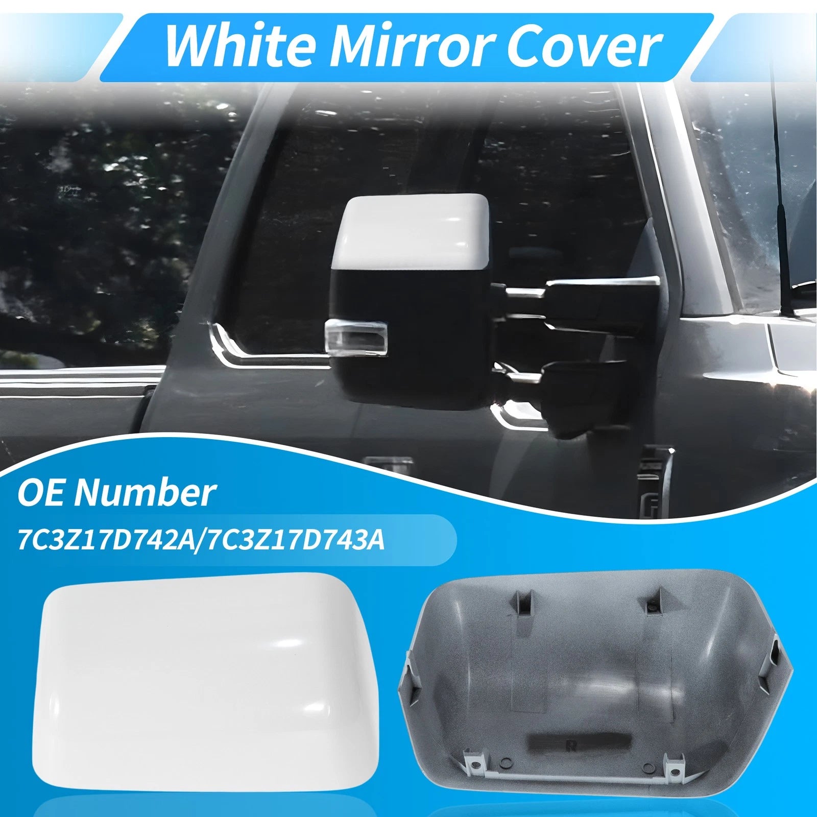 2Pcs White Top Half Door Mirror Cap Cover for Ford F250 F350 (2008–2016)