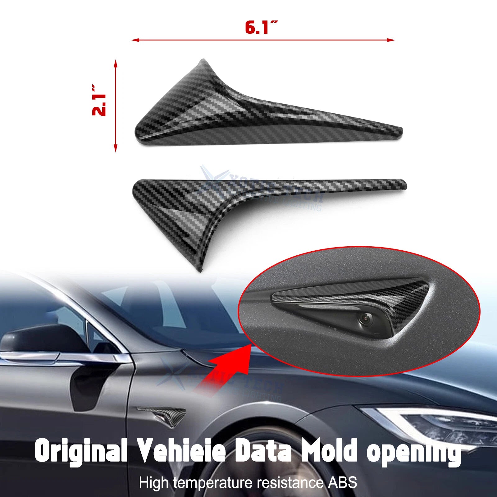 Black Carbon Style Side Camera Decor Cover Trim for Tesla Model Y (2024-2025)