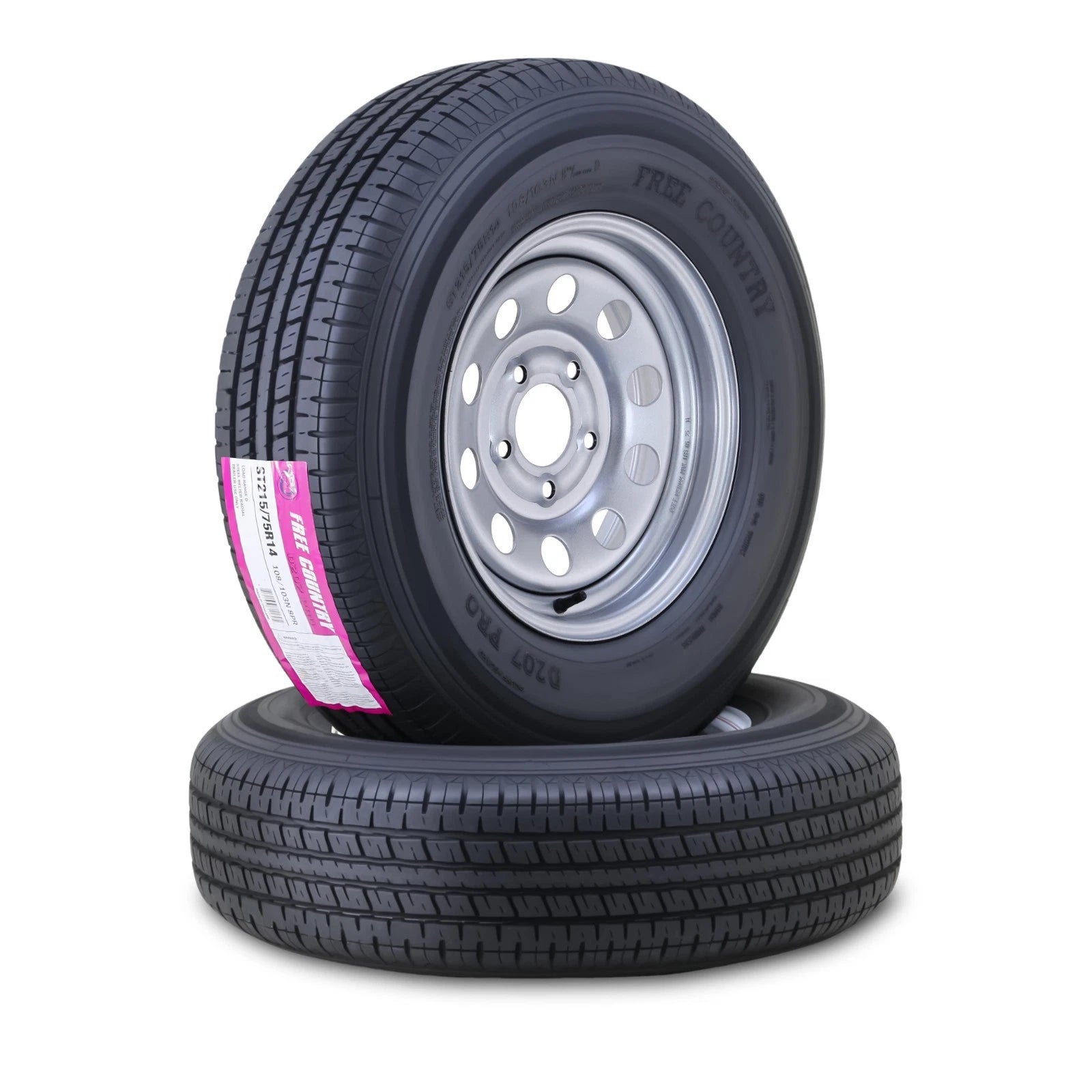 2 Free Country Trailer Tire Rim ST215/75R14 8-Ply D107M 5 Lug x 4.5"