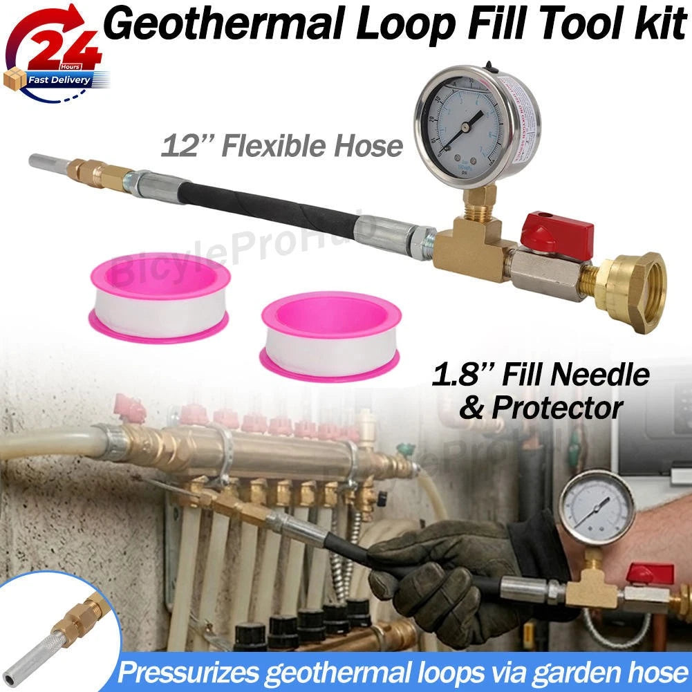 Geothermal Loop Fill Tool with 100psi Gauge for Garden Hose