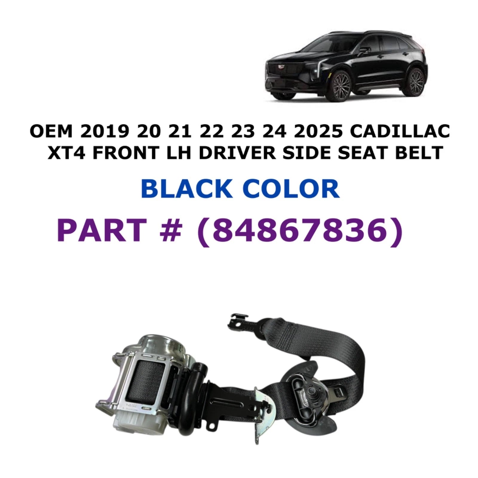 Front Left Seat Belt for Cadillac XT4 (2019–2025) BLACK 84867836