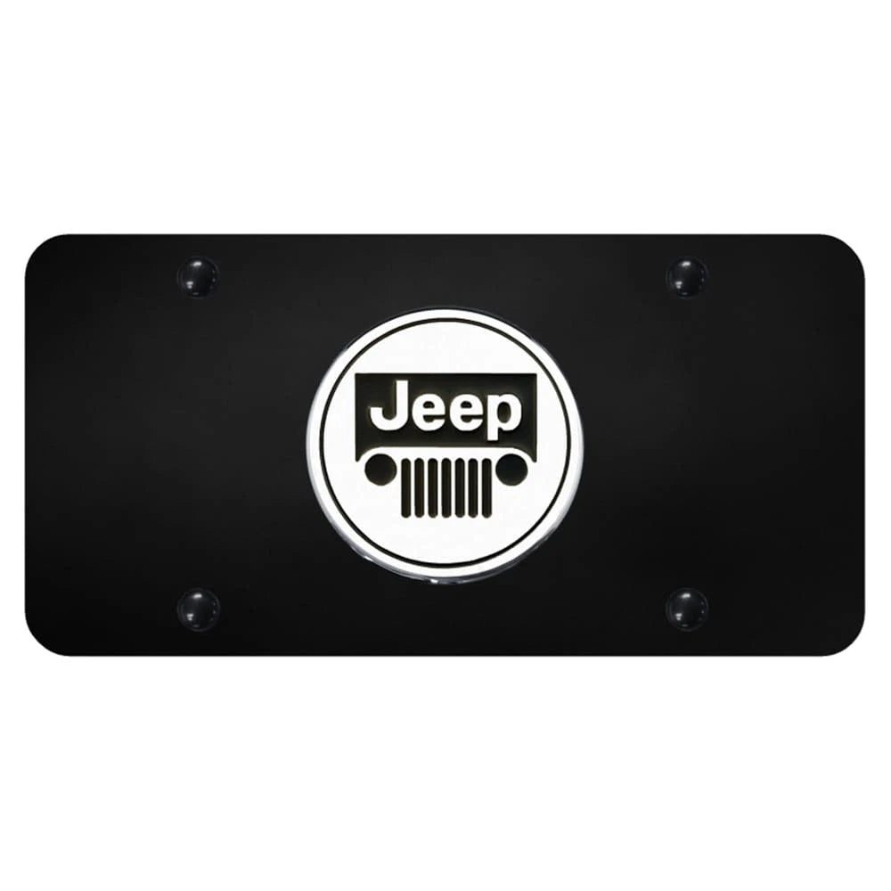 Chrome Logo on Black License Plate - Officially Licensed for Jeep