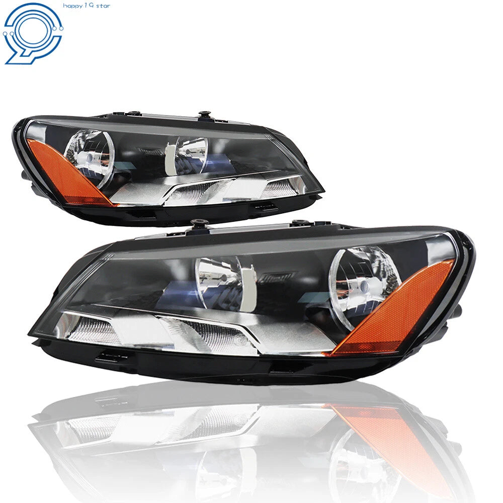 Set of 2 Headlight Assembly for Volkswagen Passat (2012–2015) Black Halogen