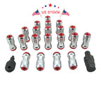 Set of 4 Red Extended Dust Cap Steel Lug Nuts for Tuner Wheels (M12x1.5)