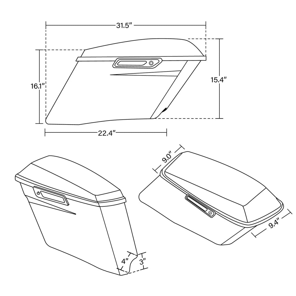 4" Stretched Hard Saddlebags with LED for Harley Road King (2014–2023)