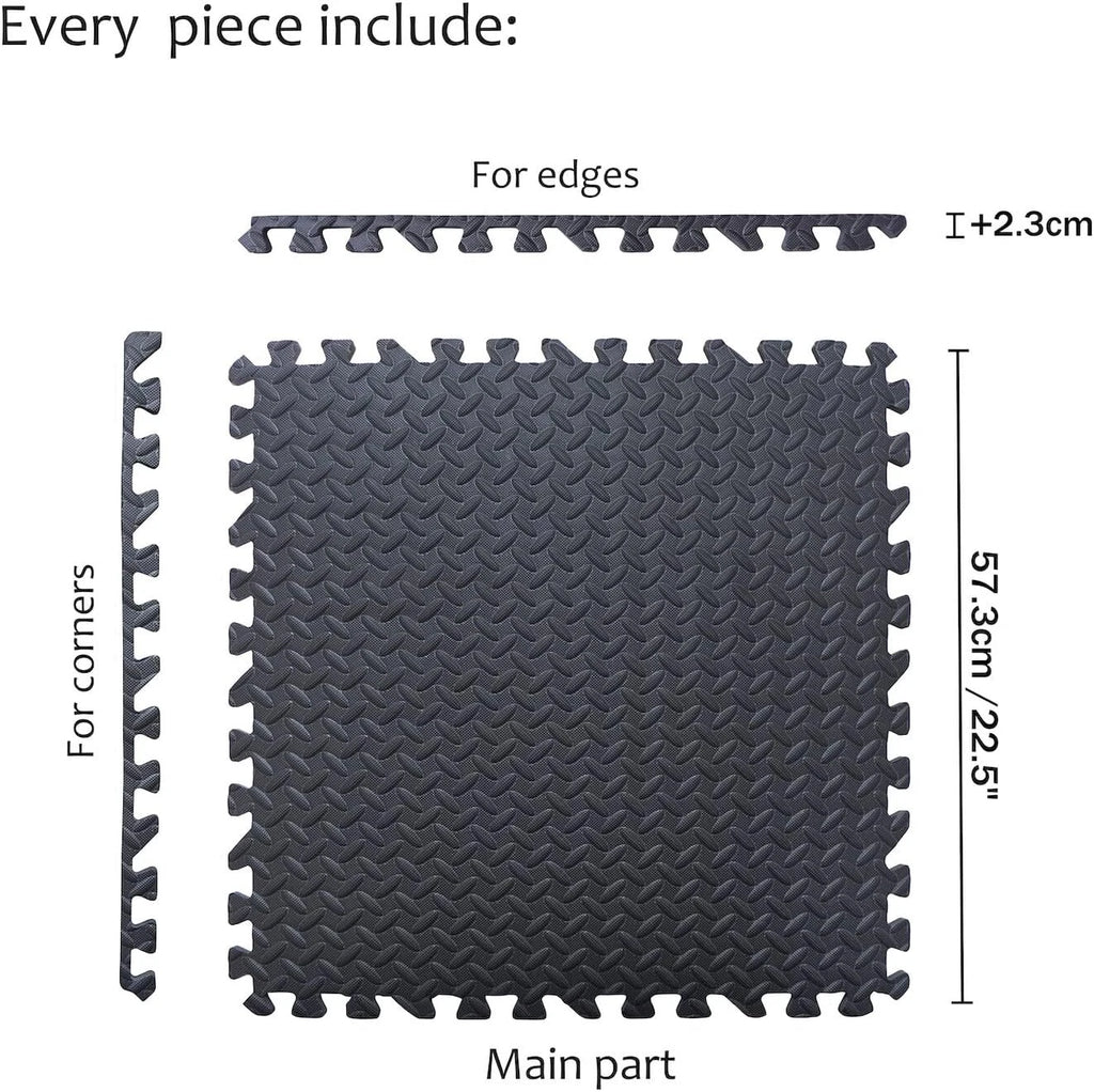 Set of 8 Black EVA Foam Interlocking Exercise Mats for Gym Fitness Yoga