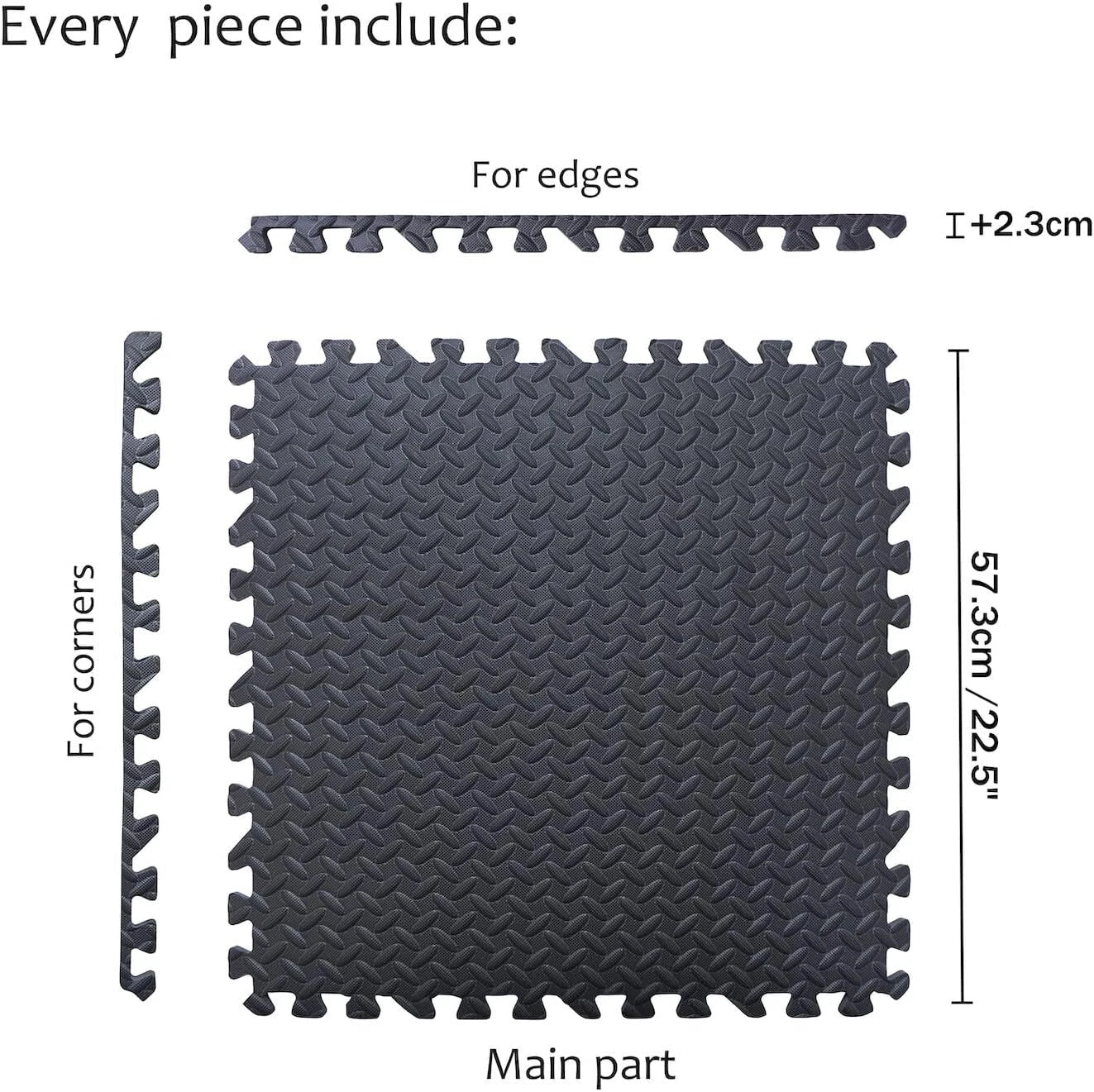 Set of 8 Black EVA Foam Interlocking Exercise Mats for Gym Fitness Yoga