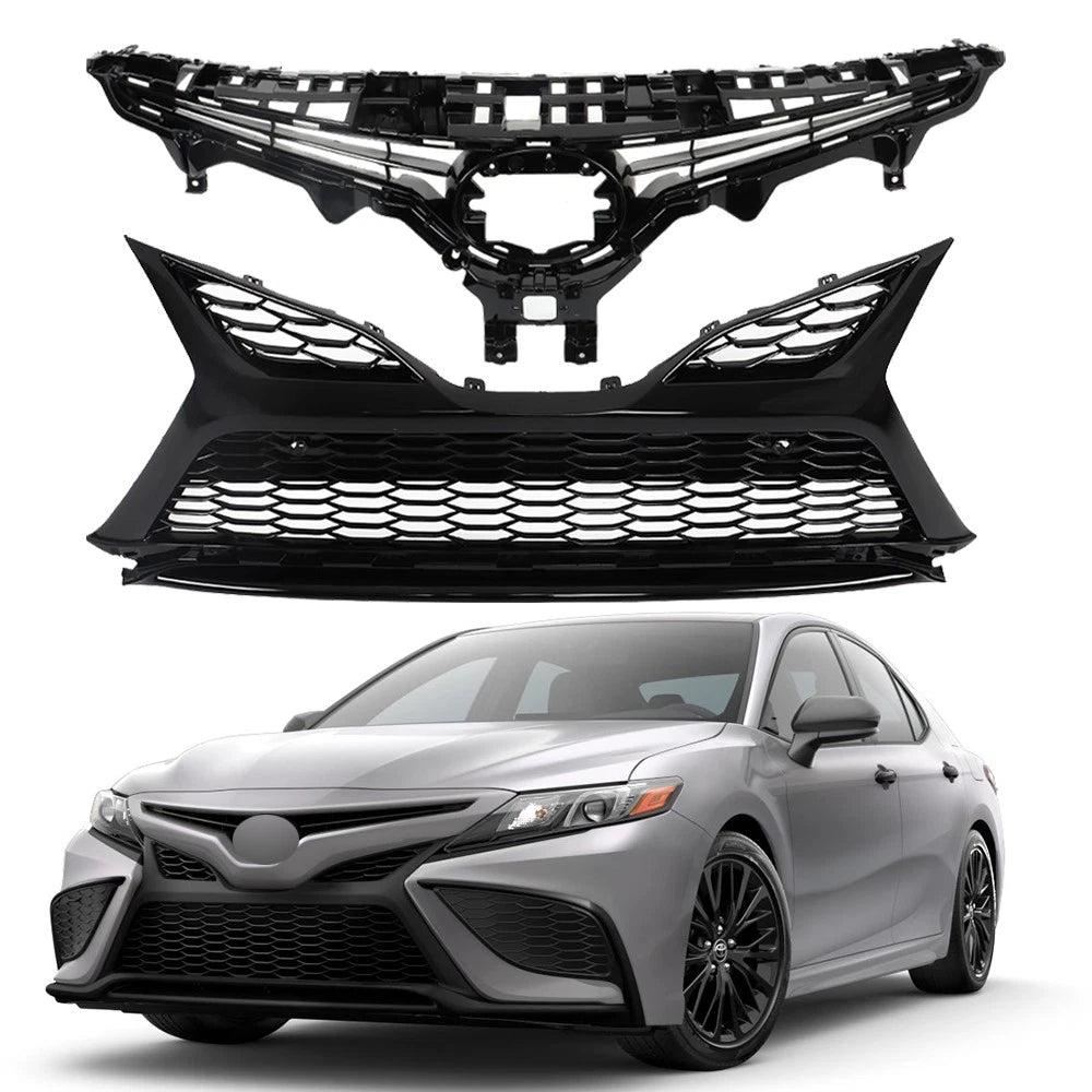 Gloss Black Front Upper Lower Bumper Grille for Toyota Camry (2021–2022)