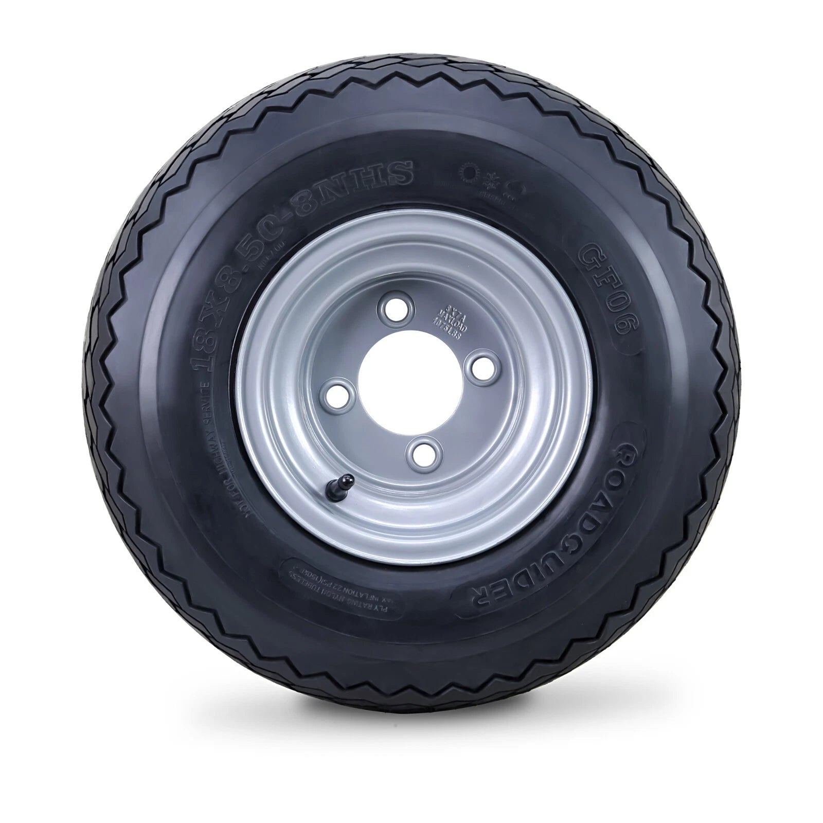 Roadguider 18X8.5-8 Tire Wheel Assembly for Golf Cart (4 Lugs, Silver Rim)