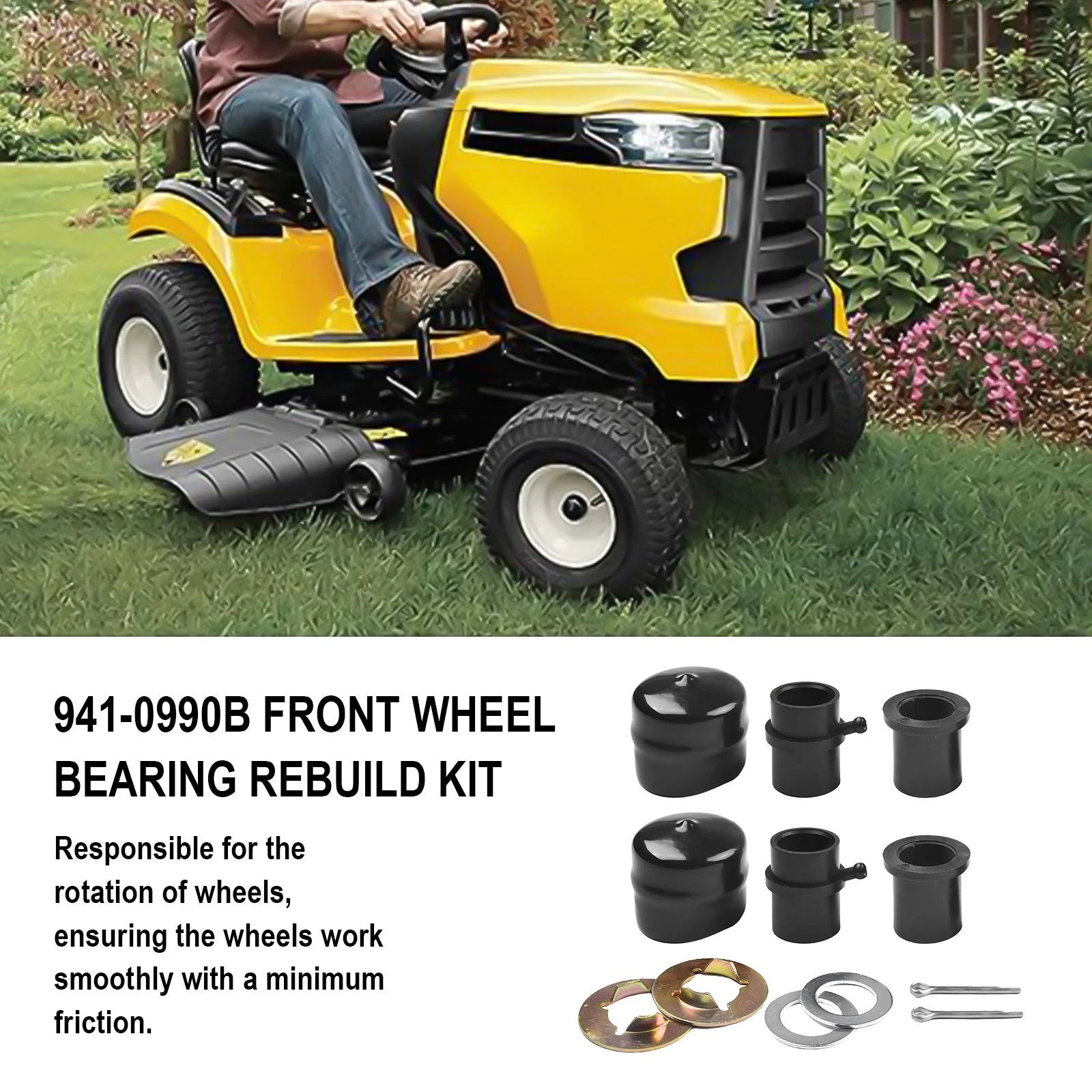 Front Wheel Bearing Rebuild Kit for Lawn Equipment (Metal, Rubber)