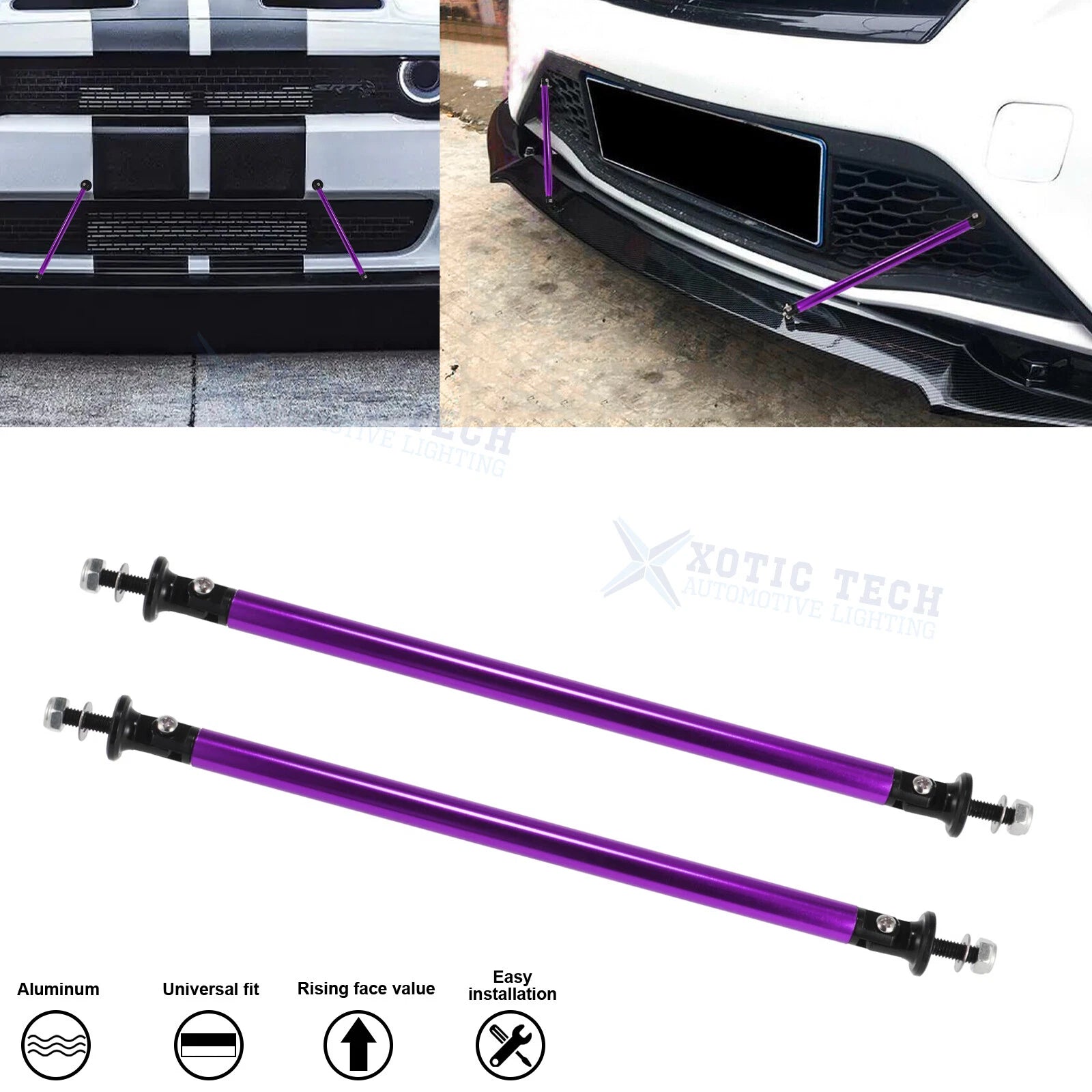 Front Bumper Lip Splitter Strut Rod Tie Support Bars for Purple (Sporty) Auto (Year–Year)