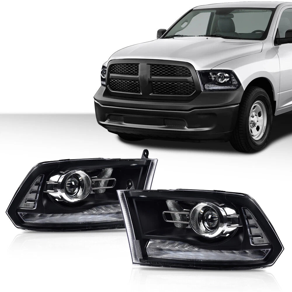 Clear Black Projector Headlights with LED DRL for Ram 1500 2500 3500 (2009–2018)