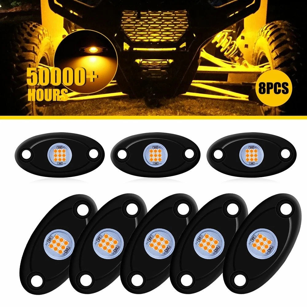 8X Amber Rock LED Underglow Lights for ATV UTV SUV Truck