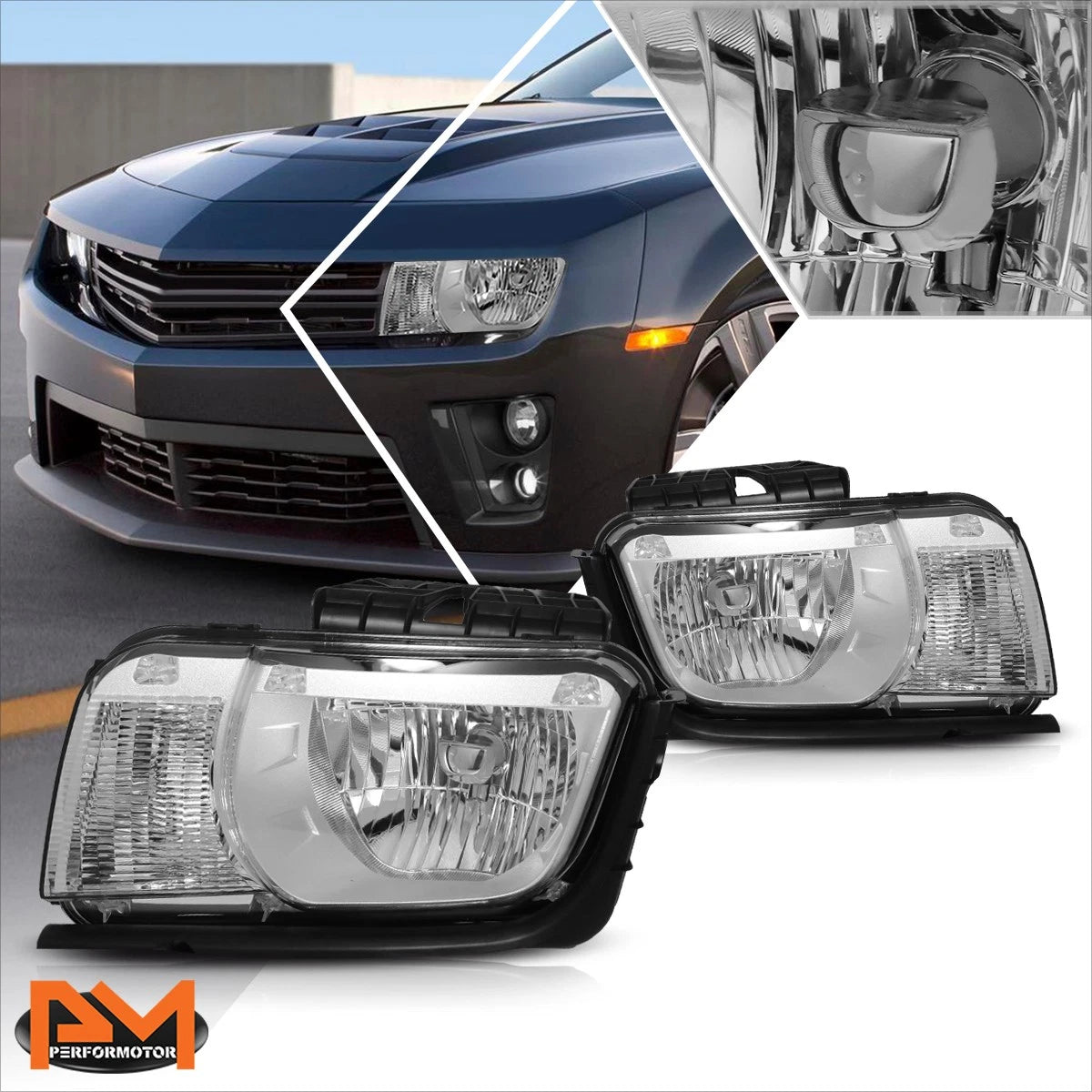 Factory Style Headlight Set for Chevy Camaro (2010–2013) Chrome Housing Clear Corner
