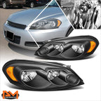 Set of 2 Black Housing Amber Corner Signal Headlights for Chevy Impala (2006–2016)