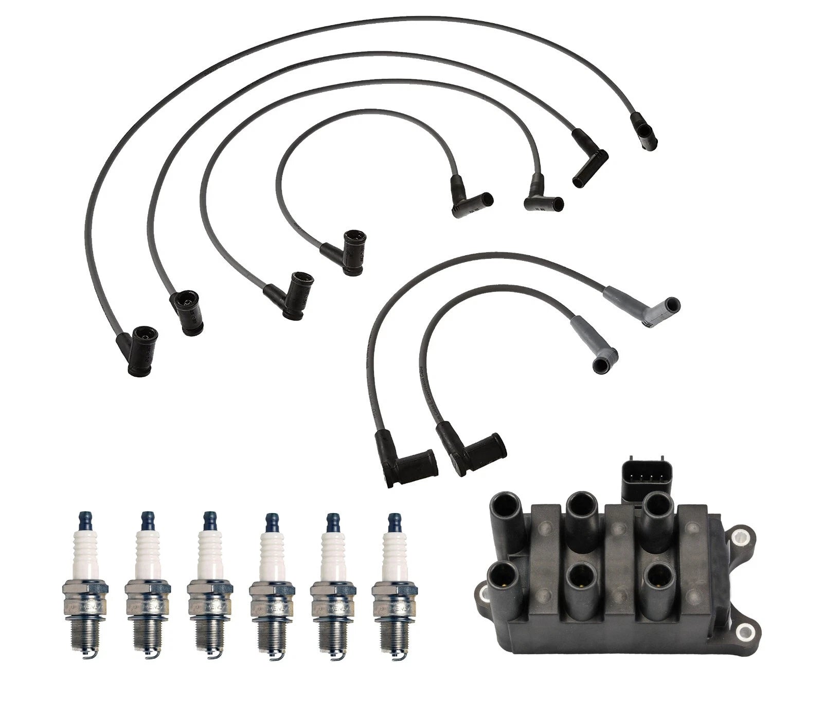 Denso Ignition Coil Wire Set & 6 Iridium Spark Plugs for Mazda B3000 (1994–2006)
