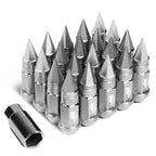 Set of 20 J2 7075 Forged Aluminum M12X1.5 Spiky Cap Lug Nuts w/Adapter Silver