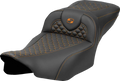 SADDLEMEN Roadsofa Extended Reach Seat for Motorcycle - Dragon Scale Stitch, Orange Stitch