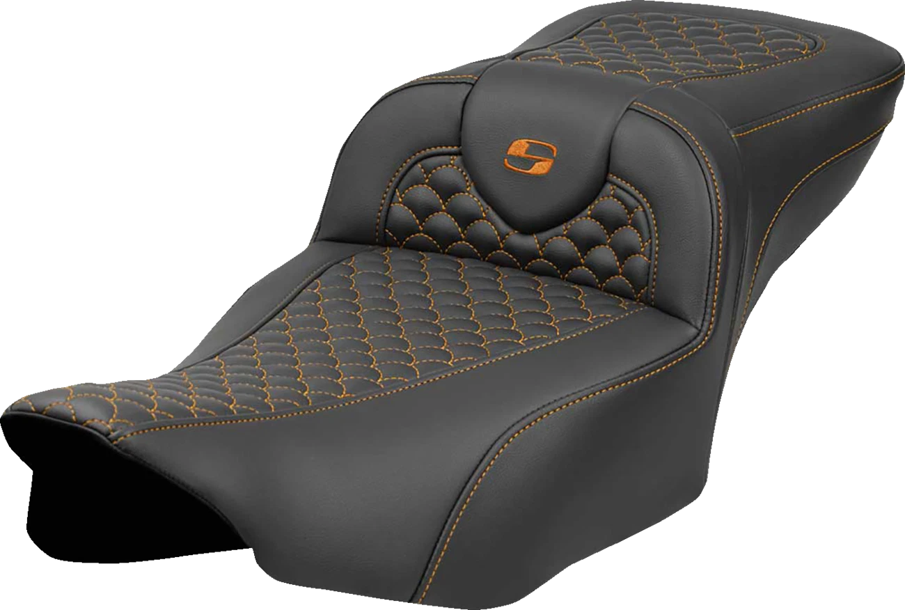SADDLEMEN Roadsofa Extended Reach Seat for Motorcycle - Dragon Scale Stitch, Orange Stitch