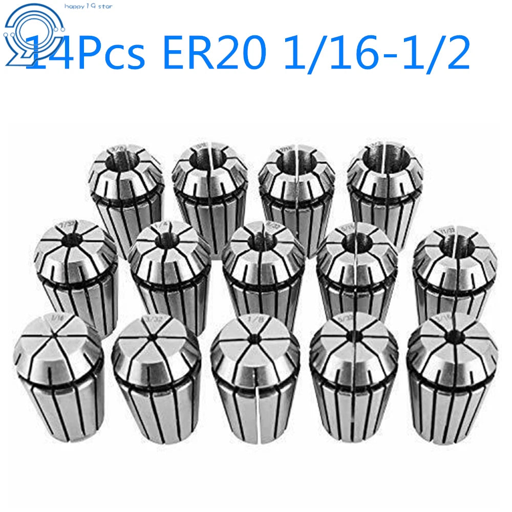 14-Piece ER20 Spring Collet Set for CNC Machines (Various Models)