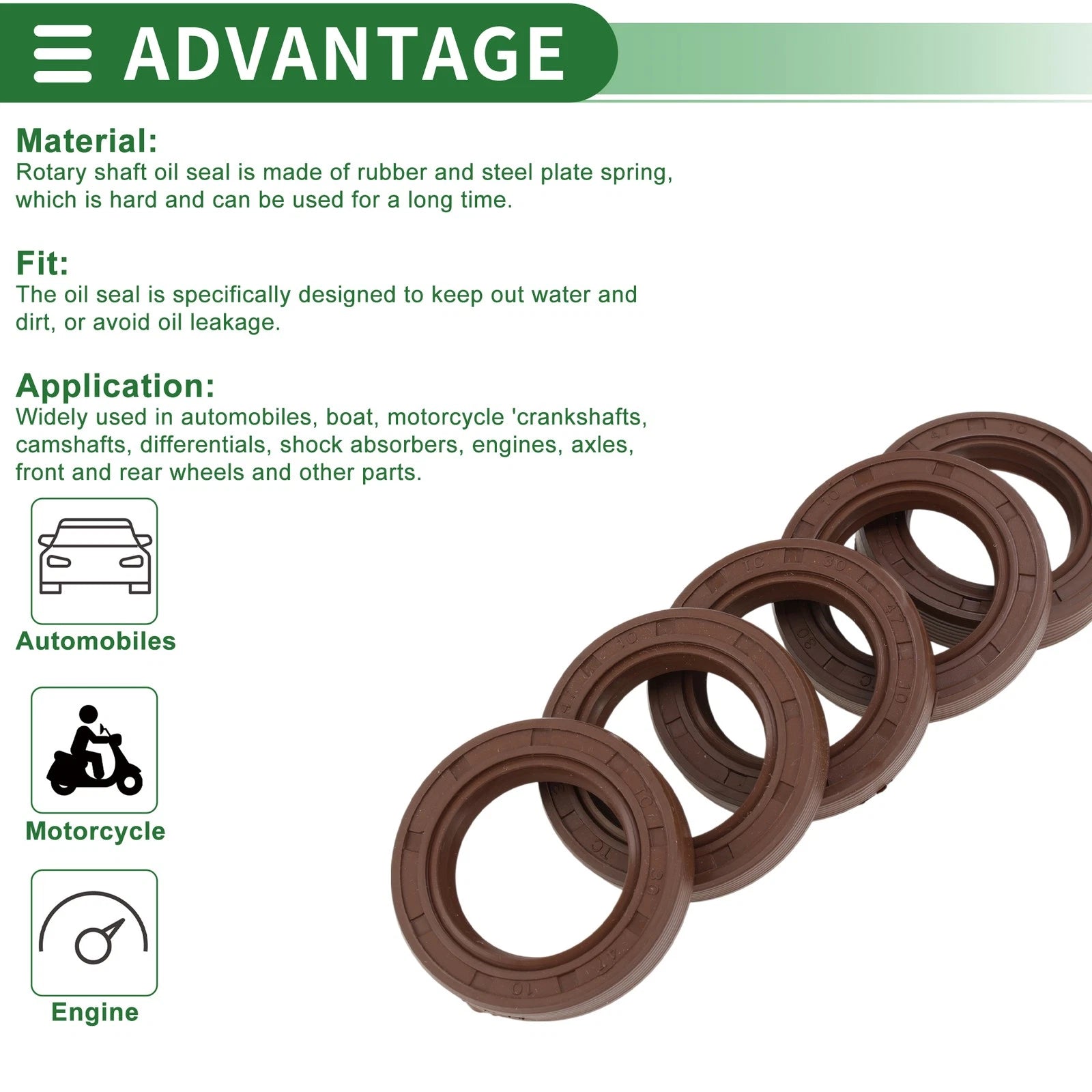 Oil Seal FKM Rubber 30x47x10mm for Various Models (5 Pcs)