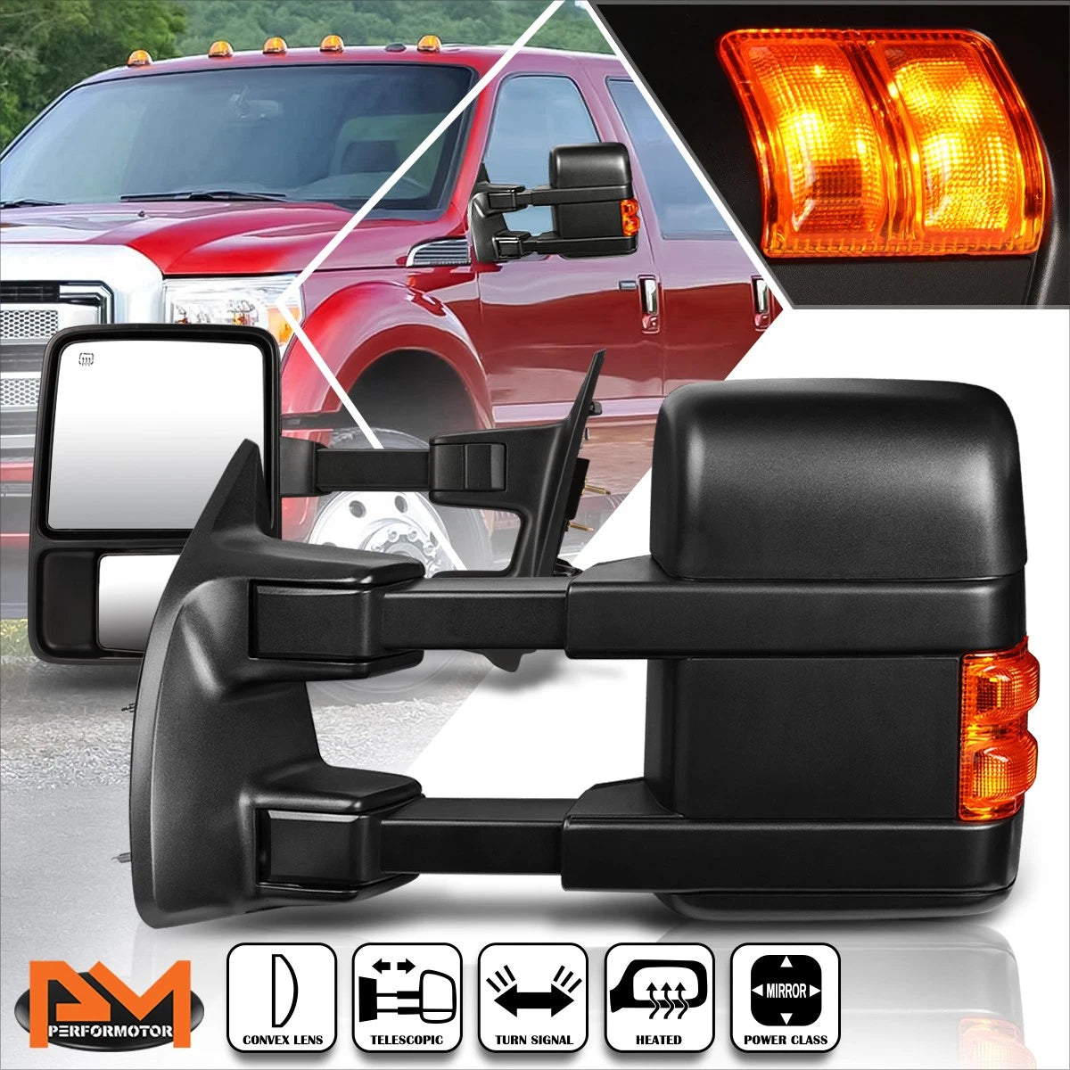 Set of 2 Power Heated Towing Mirrors for Ford Super Duty (2008–2016) - LED Signal