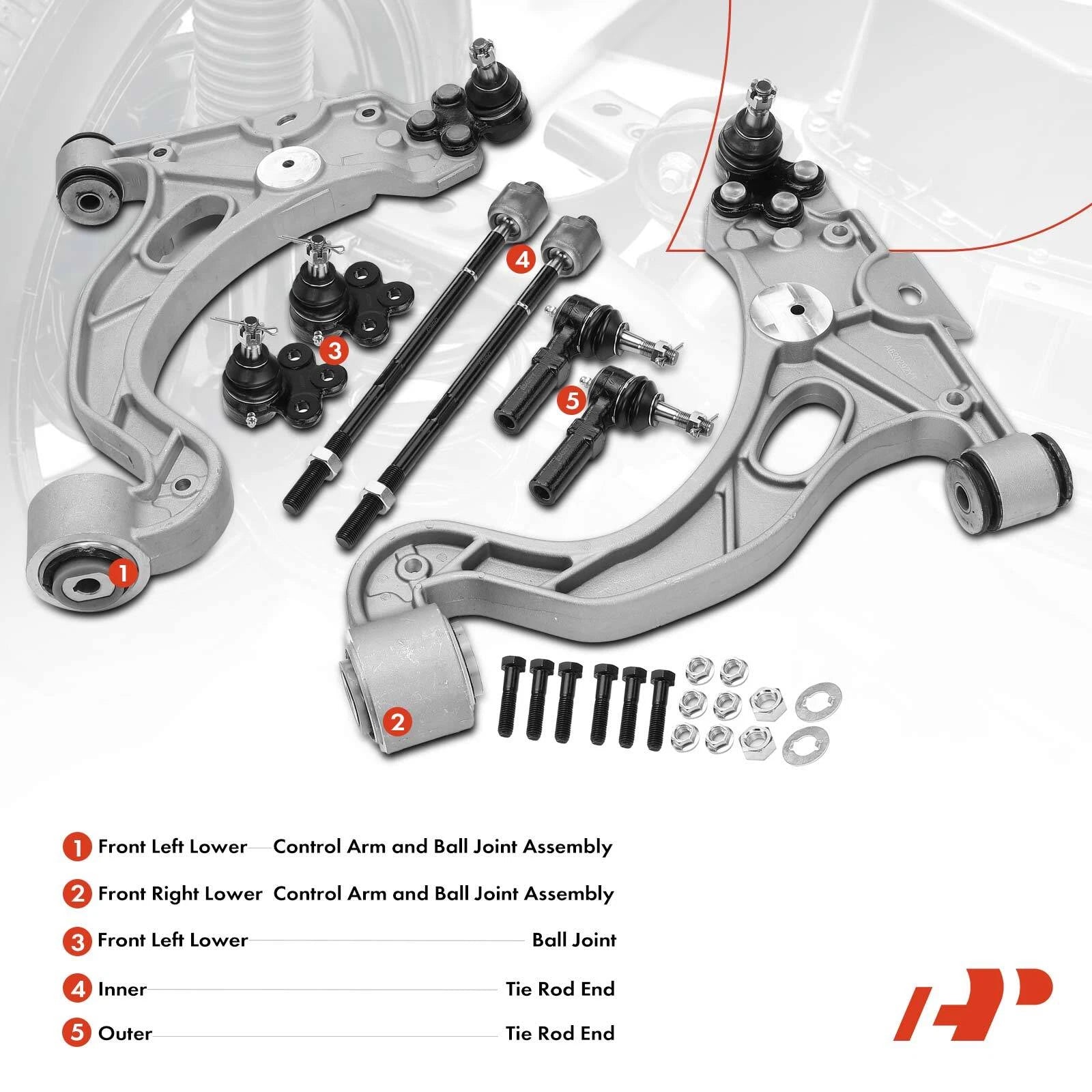 Set of 8 Front Lower Control Arm Ball Joints Tie Rod Ends for Buick Cadillac