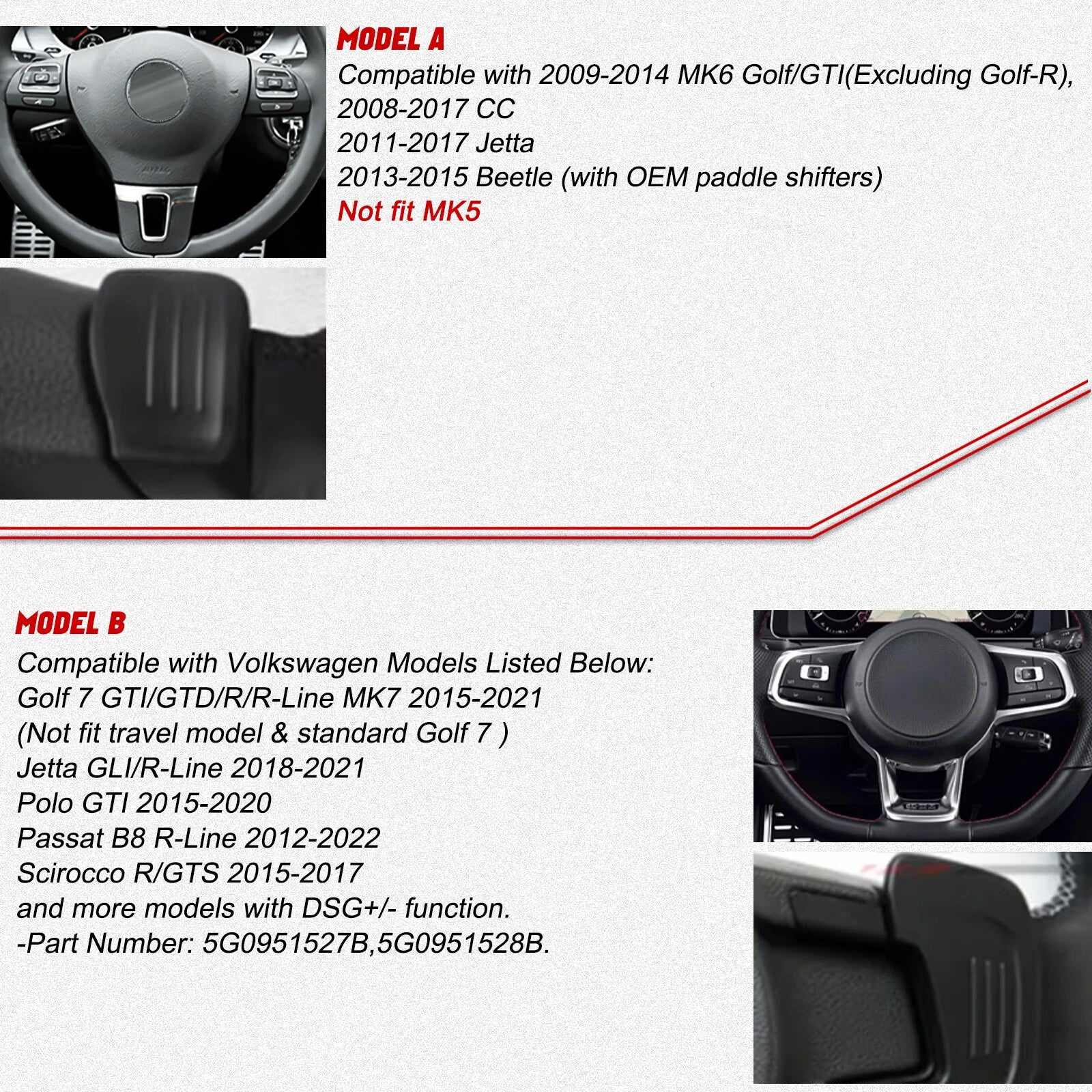 ABS/Aluminum Paddle Shifter Extension Cover for VW Golf MK6 (2009-2014)