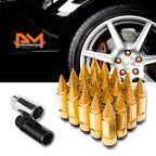 Set of 20 M12X1.5 Gold JDM Cone Spiked Wheel Lug Nuts + 23mm Extension
