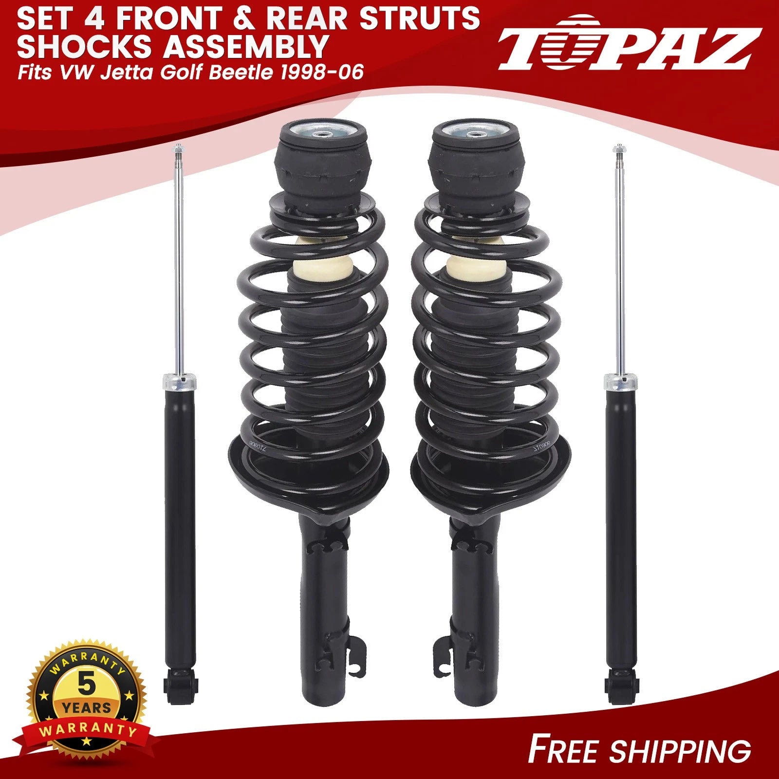 Front Struts w/ Springs & Rear Shock Absorbers for VW Jetta Golf Beetle (1998–2006)