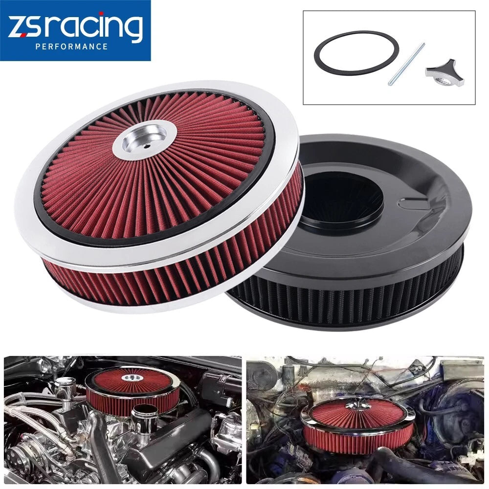 14" Black Chrome Round Super Flow Air Cleaner for Carburetors