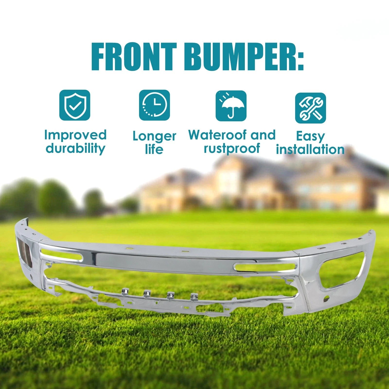 Chrome Steel Front Bumper Face Bar for Ford Ranger (2019–2023)