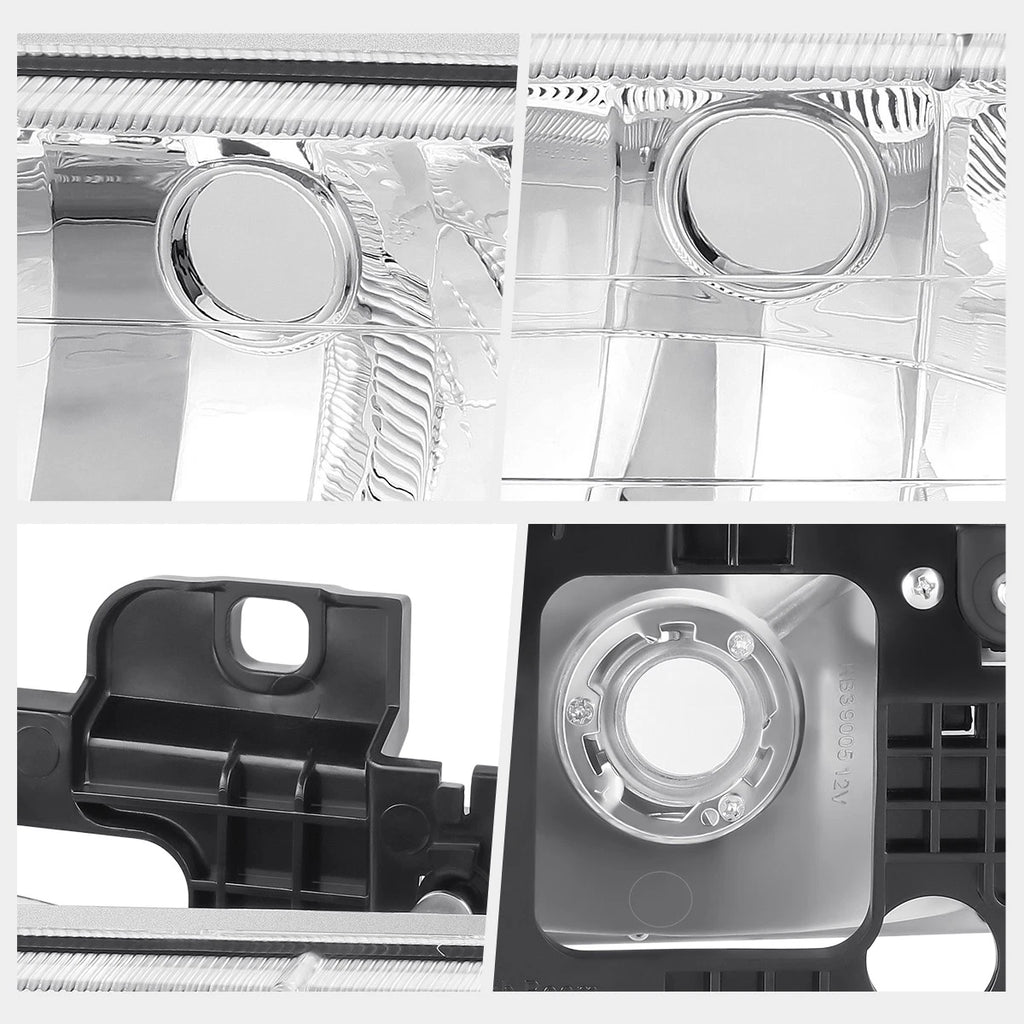 Chrome Housing Clear Lens Headlight for Chevy GMC C/K Pickup Suburban (1988–1999)