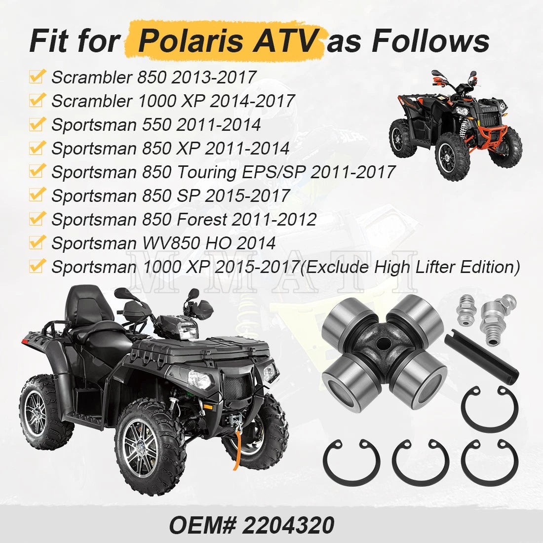 Nongrease Bearing Cross for Polaris Sportsman Scrambler 1000 850 550 XP (2014–2023)