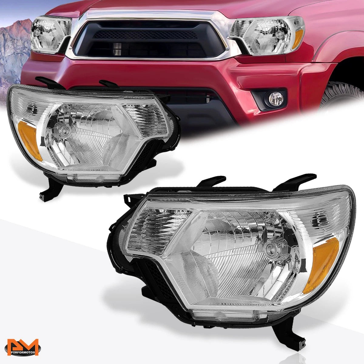 LED Headlight Lamp for Dodge Ram 1500-3500 (1994–2002) Chrome Housing Amber Corner
