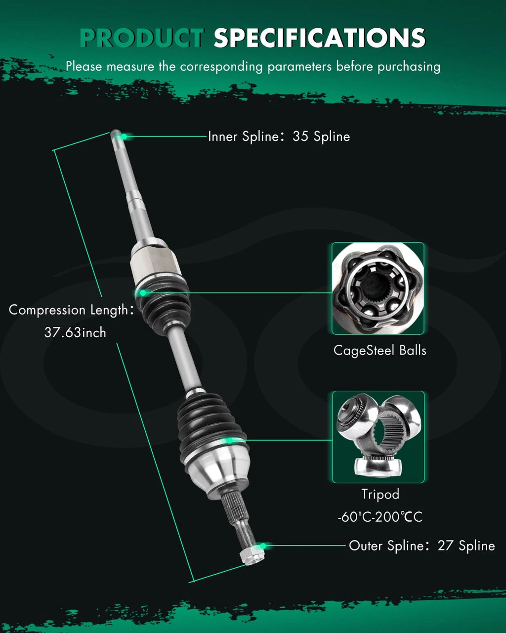 Front Right CV Axle for Ford Escape (2013–2019), Lincoln MKZ (2013)