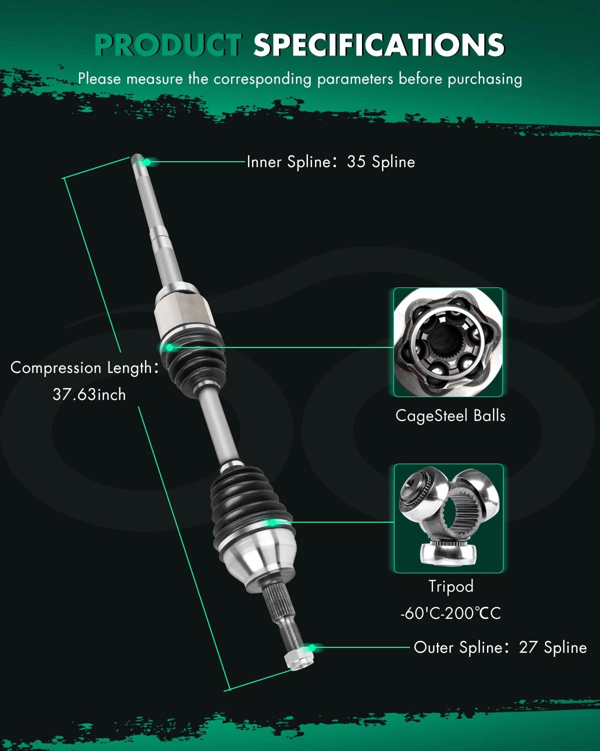 Front Right CV Axle for Ford Escape (2013–2019), Lincoln MKZ (2013)
