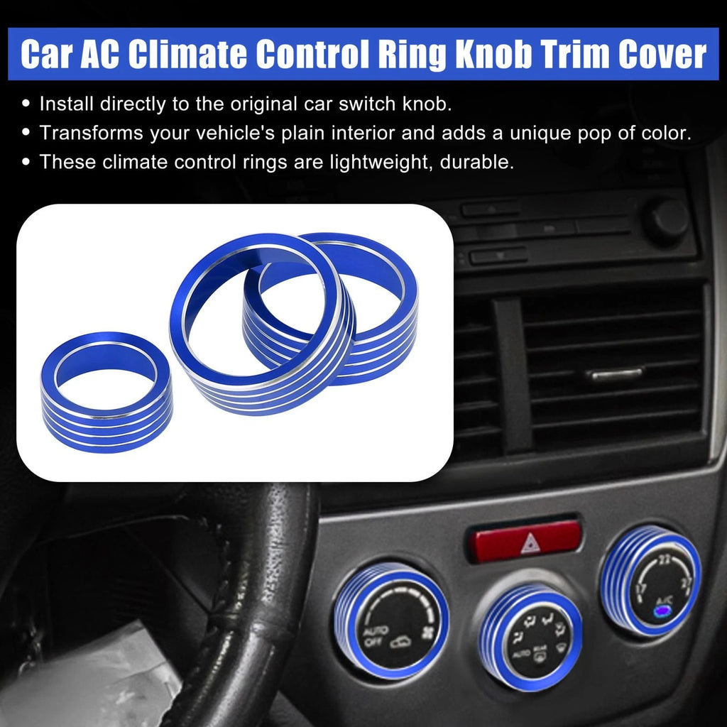 3pcs Blue AC Climate Control Knob Trim Cover for Subaru Forester (2019–2021)