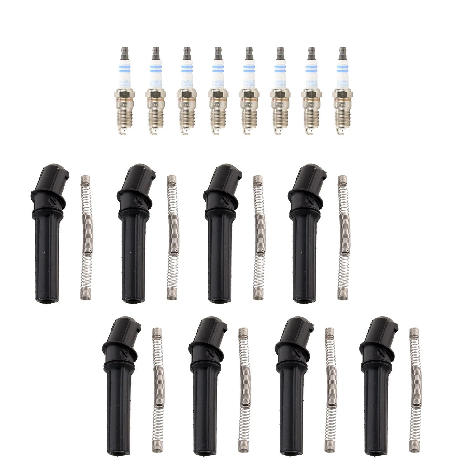Set of 8 Bosch Double Platinum Spark Plugs & NGK Coil Boots for Aviator E-150 V8