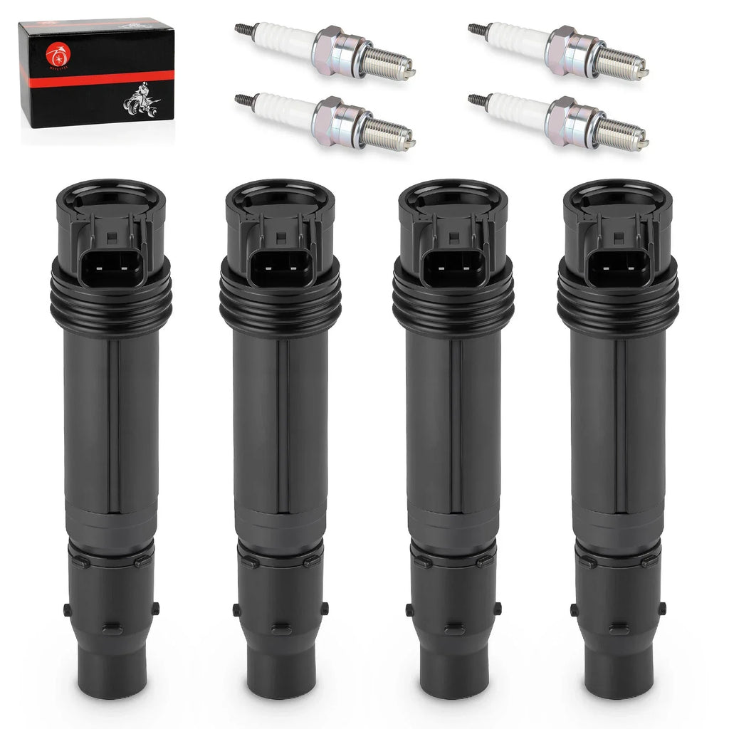 4Pcs Ignition Coils & Iridium Spark Plugs for Kawasaki ZX-6R (1995–2010)