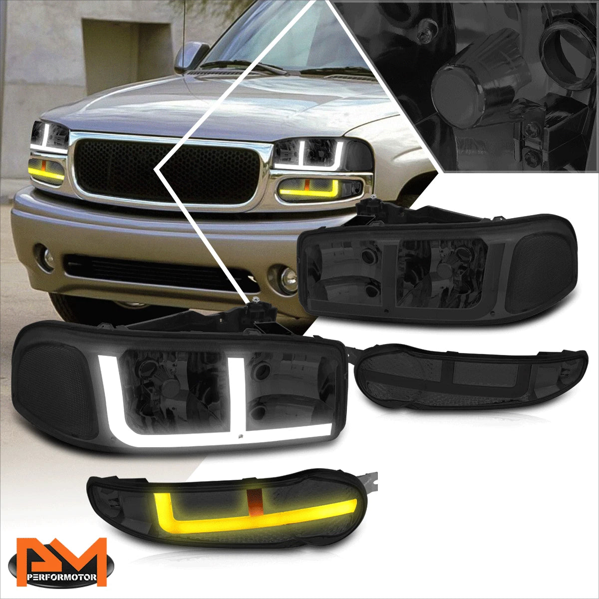 LED DRL Headlights for GMC Sierra/Yukon 1500 Denali (2002–2006) Smoked/Clear