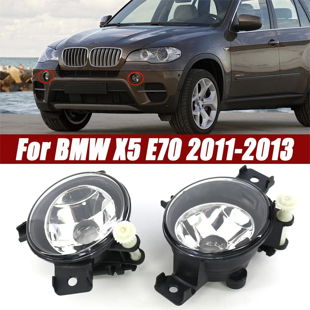 Pair Front Bumper Fog Light Lens Lamp Covers Clear for BMW X5 (2011–2013)