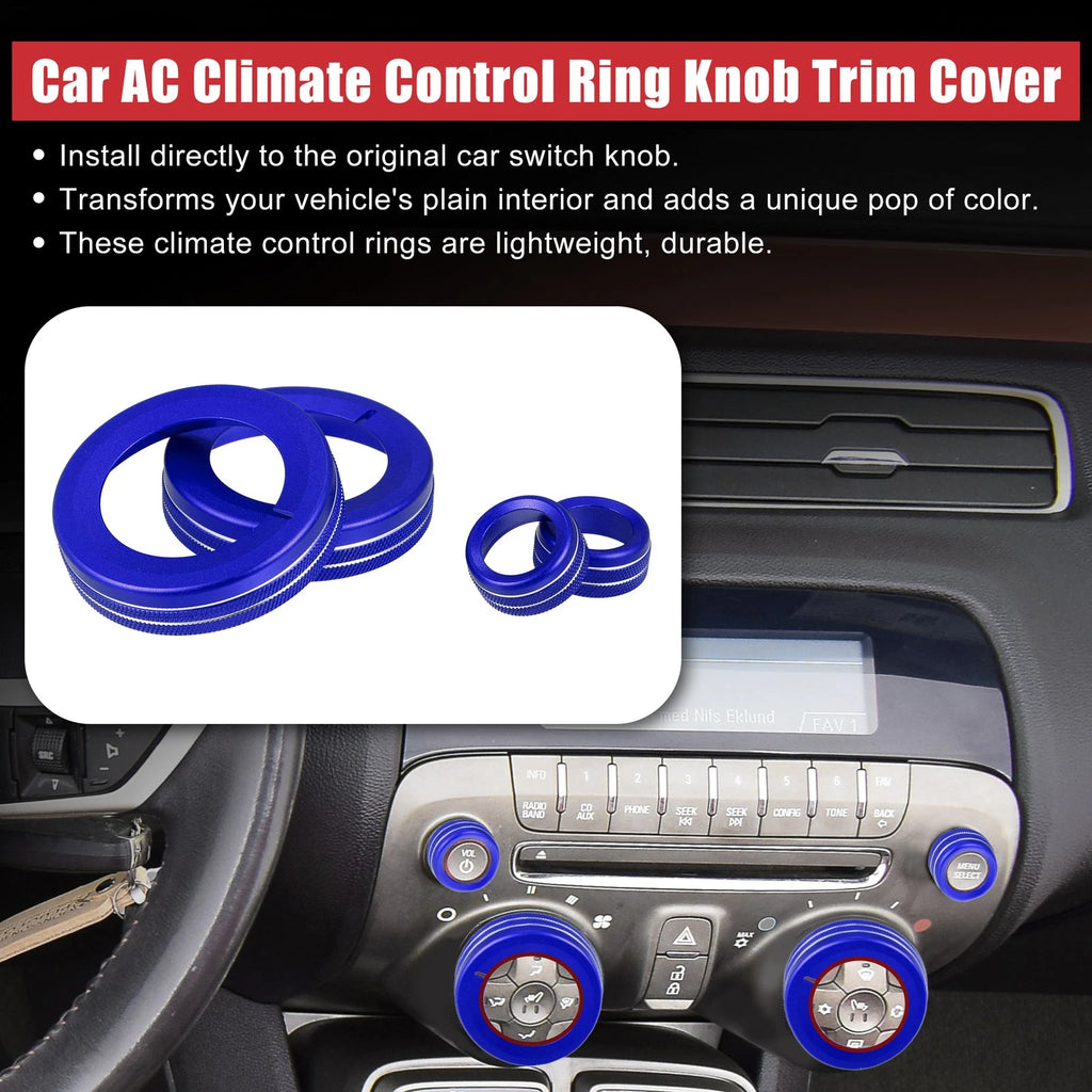 Set of 4 Blue Aluminum Alloy Center Control Ring Knob Covers for Chevrolet Camaro 