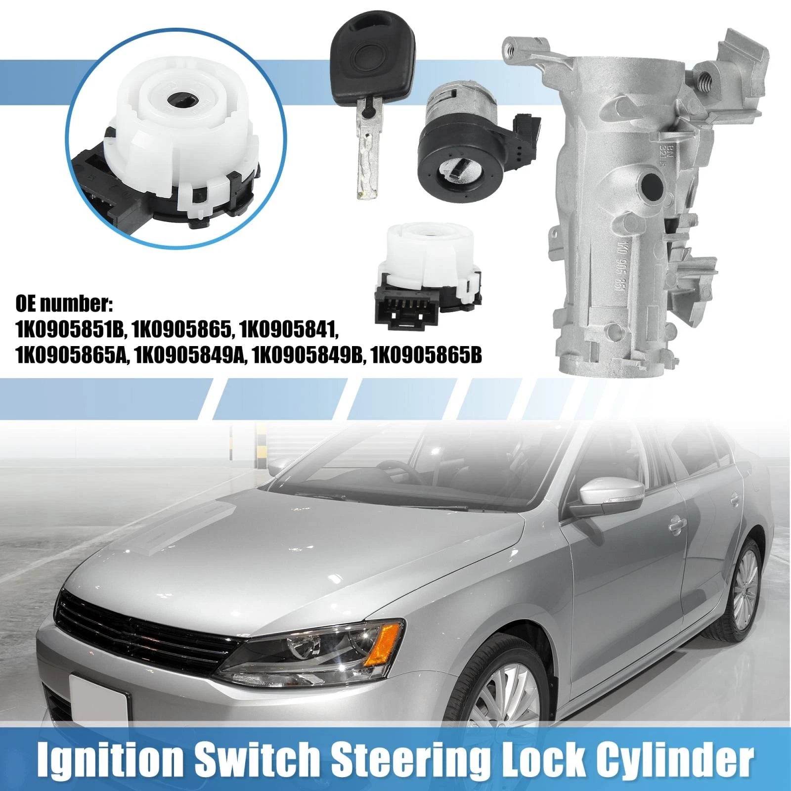 Set of 1 Ignition Switch Steering Lock Cylinder with Key 1K0905851B for VW Audi (2000–2023)