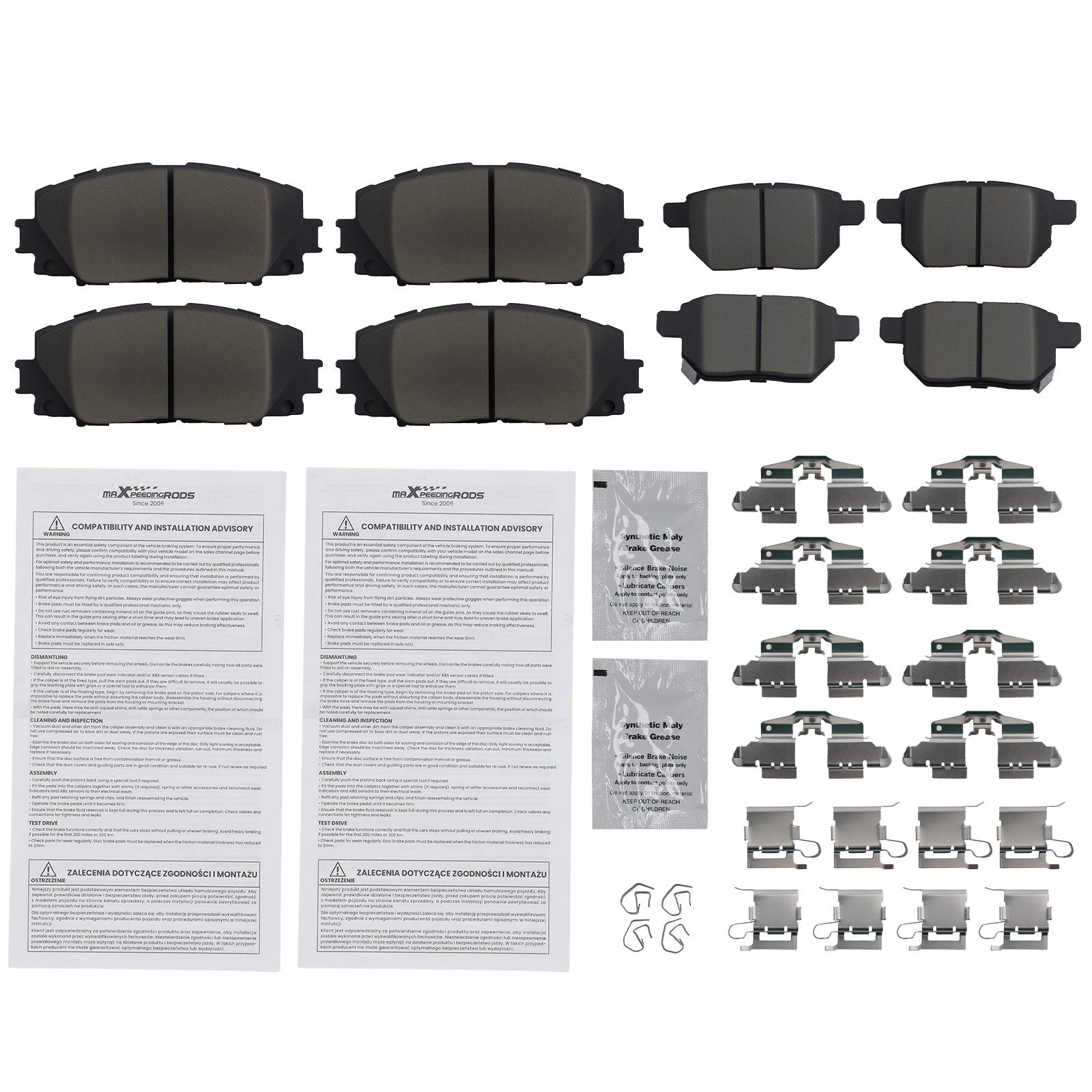 Set of 4 Ceramic Brake Pads for Toyota Prius Prime (2017–2019)